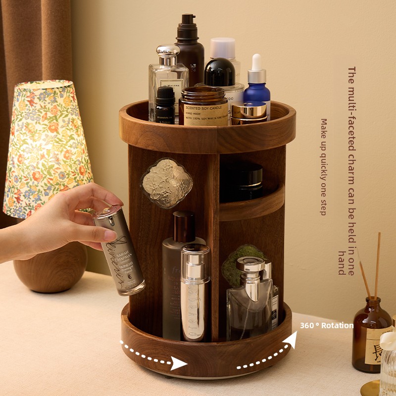 Beauty Makeup Table - منظم مكياج دوار من الخشب الصلب،