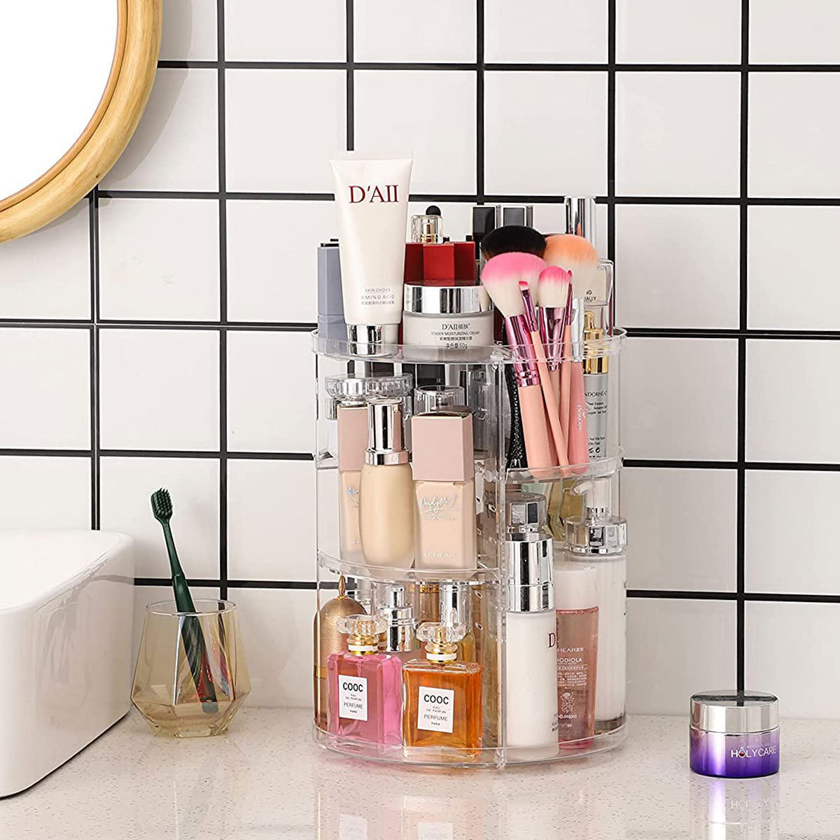 Beauty Makeup Table - رف تخزين مستحضرات التجميل دوار 360