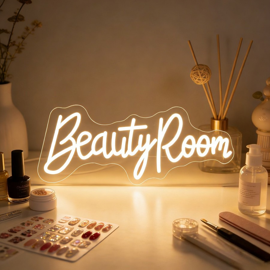 Beauty Makeup Table - لافتة نيون لغرفة التجميل، إضاءة LED